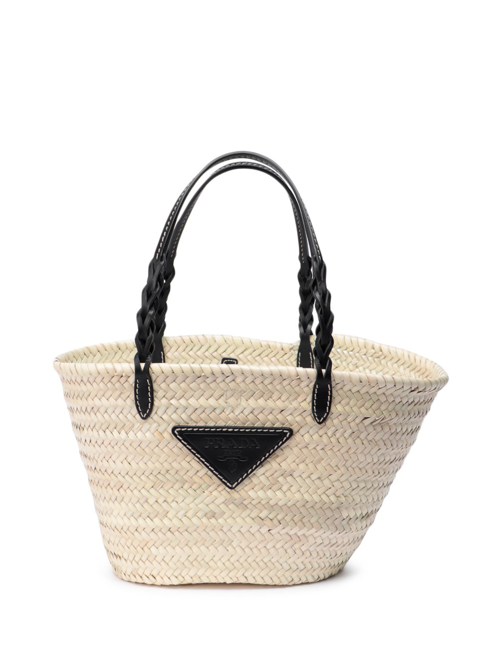 Prada Woven Palm And Leather Tote In Beige | ModeSens