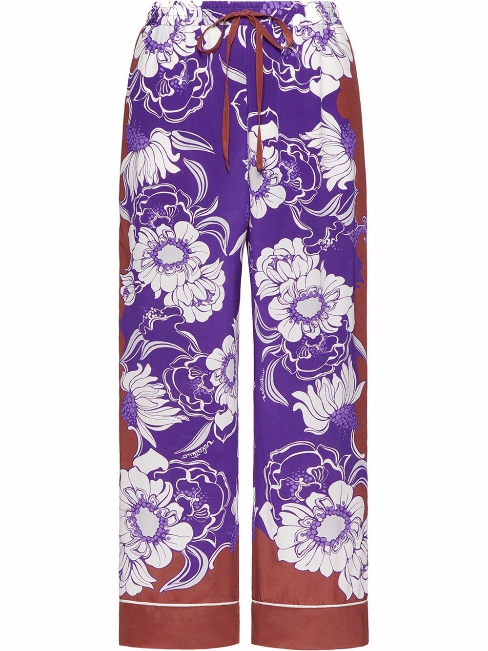 Valentino Cropped Floral-print Silk-crepe Pants In Rosa