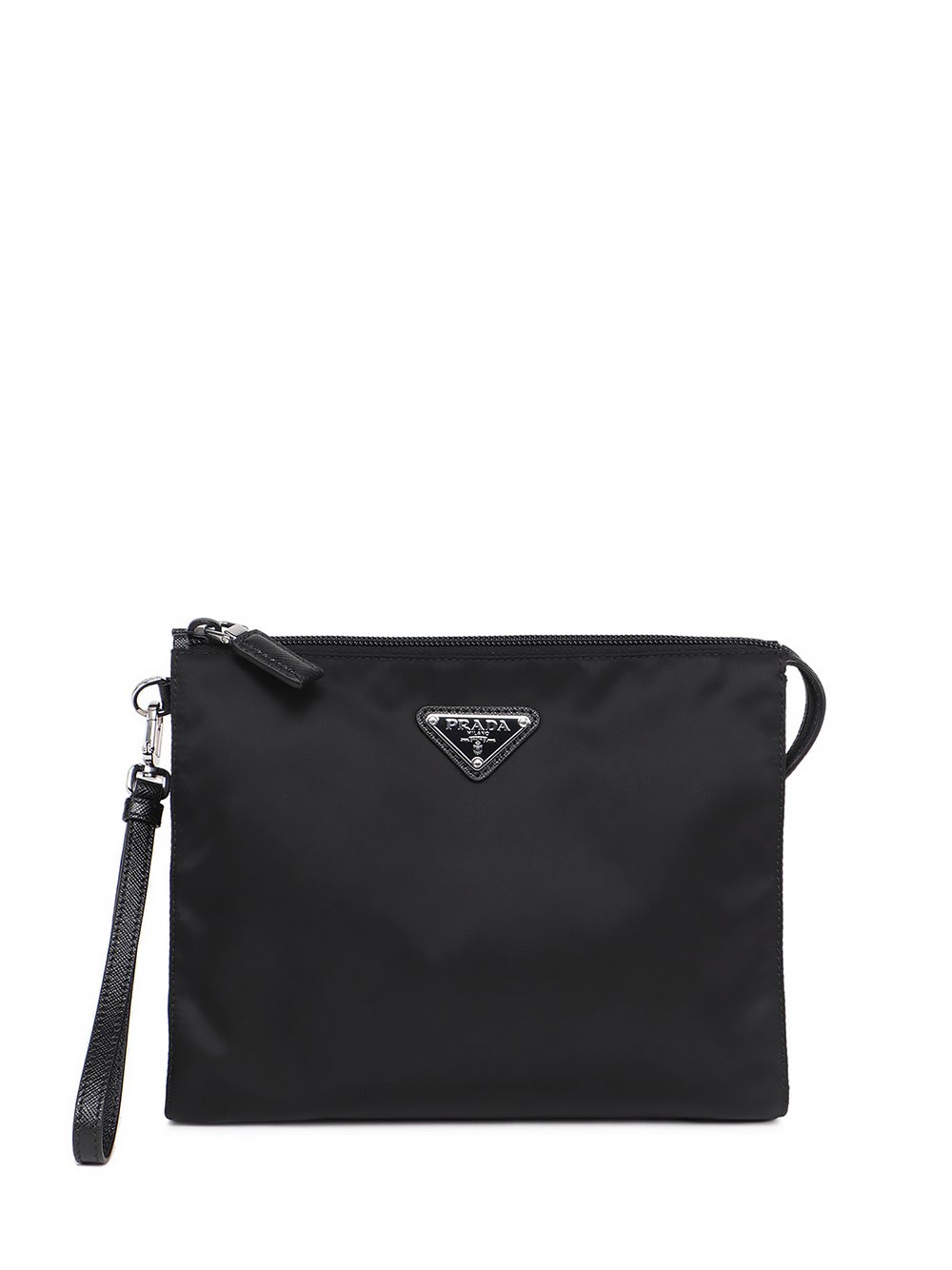 Shop Prada `re-nylon` And Saffiano Leather Pouch In Black  