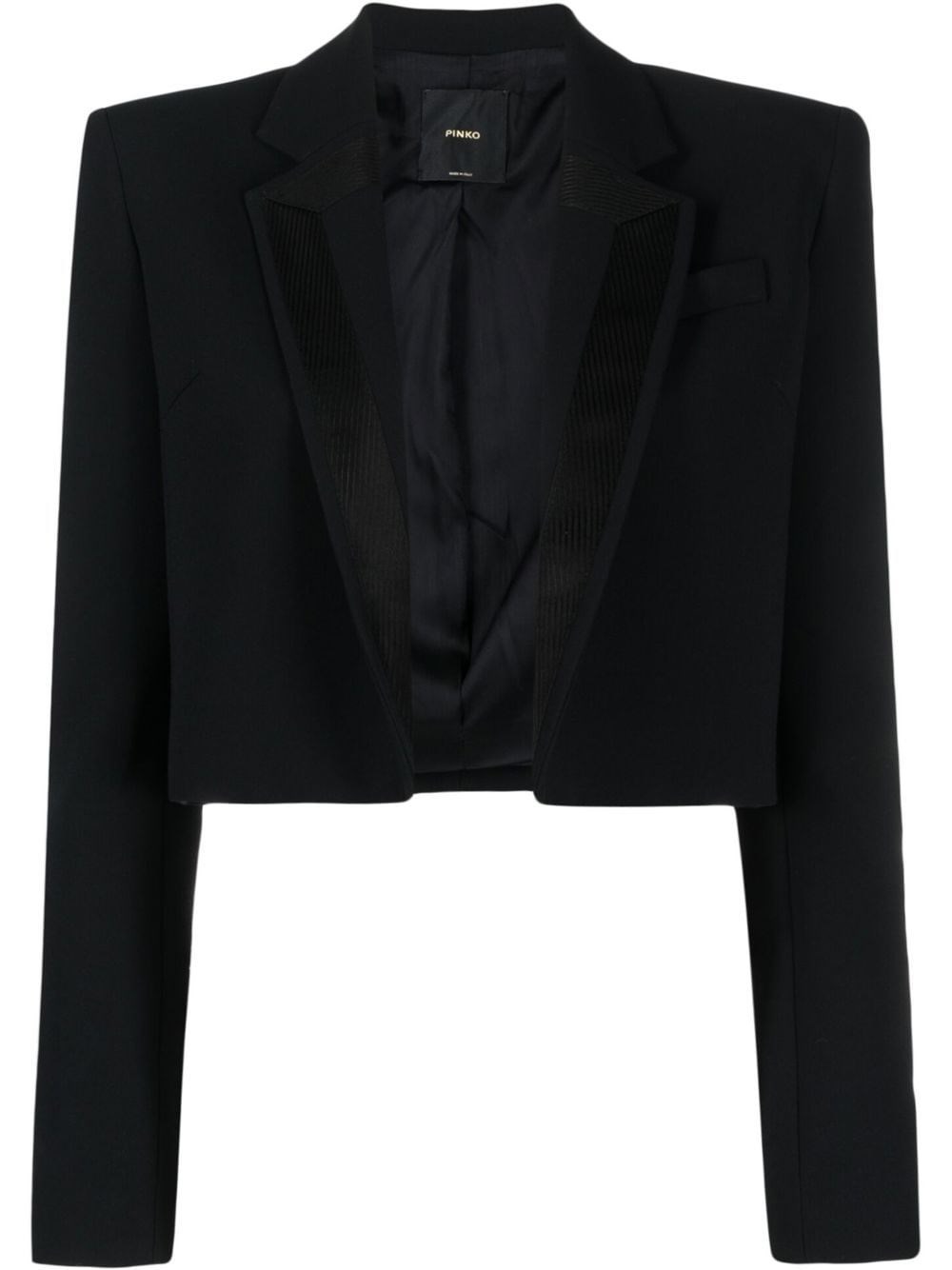 Pinko Notched-collar Cropped Blazer In Nero
