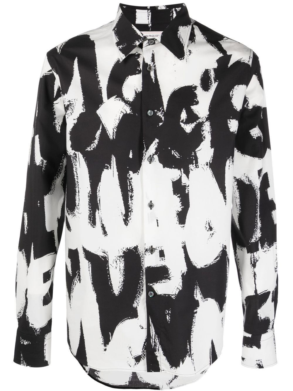 Alexander Mcqueen Exploded Graffiti Denim Overshirt In Bianco