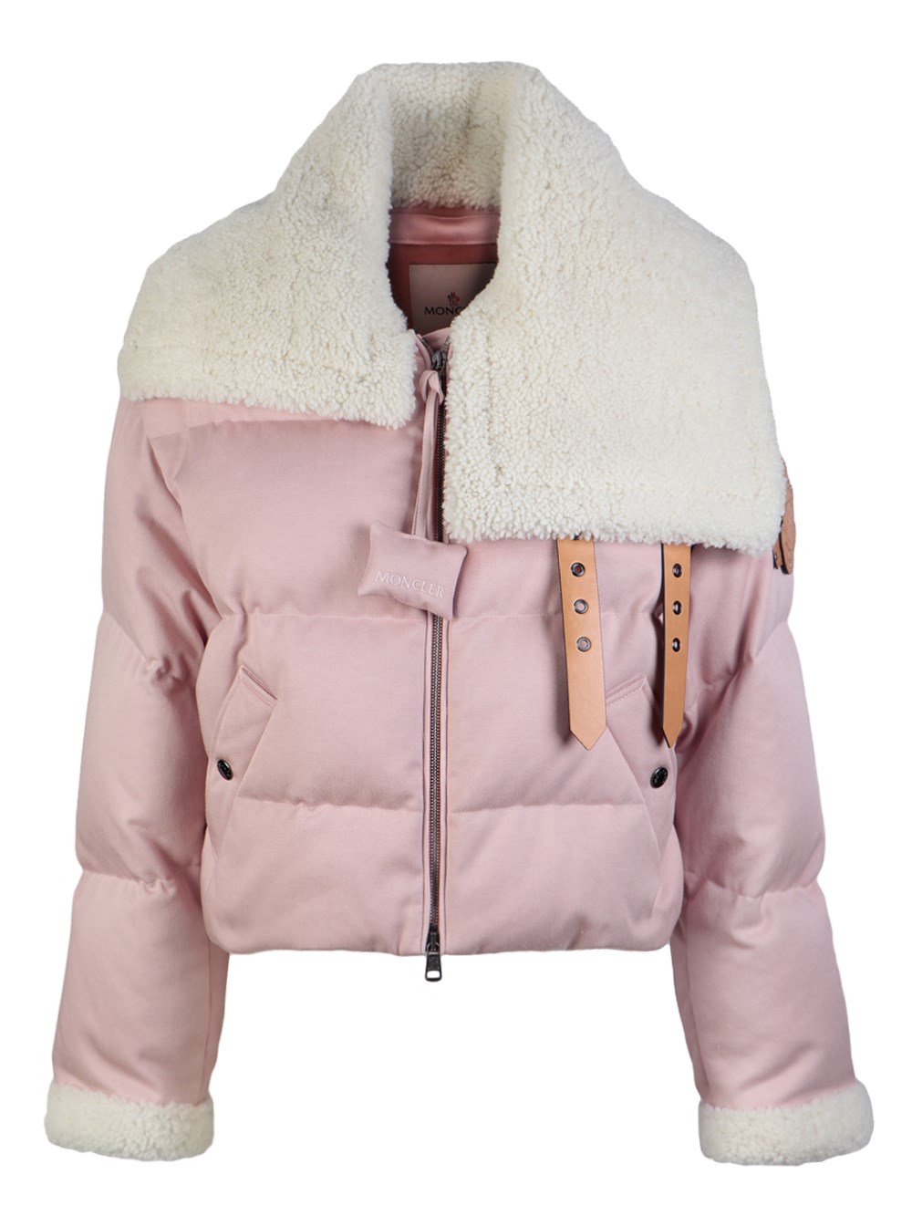 Moncler Genius + Jw Anderson Penygarder Shearling-trimmed Quilted Denim Down Jacket In Rosa