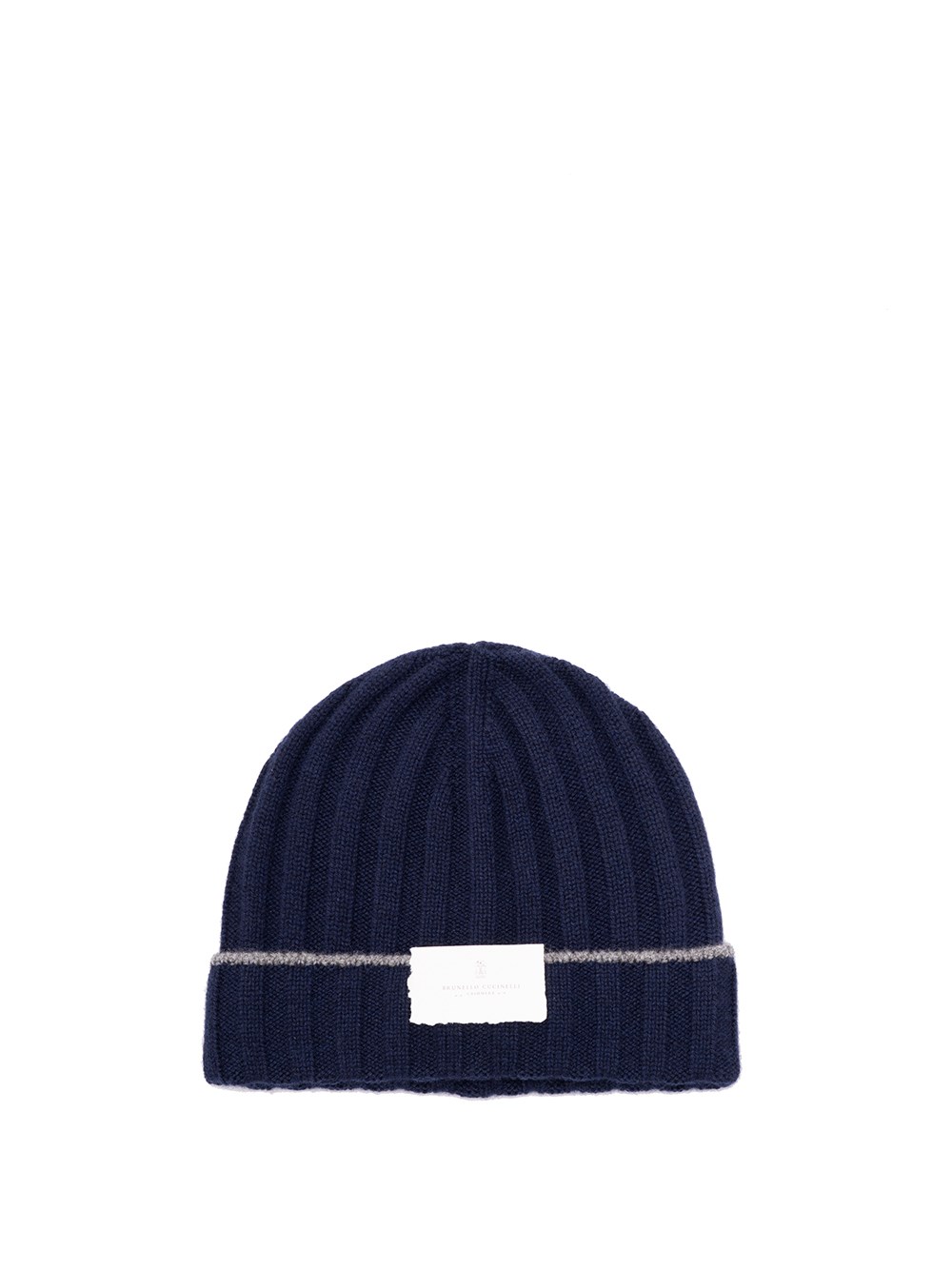 Brunello Cucinelli Logo Patch Ribbed Beanie In Blue