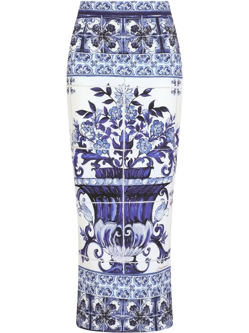 Dolce & Gabbana High Waist Stretch Silk Charmeuse A-line Midi Skirt In Blu
