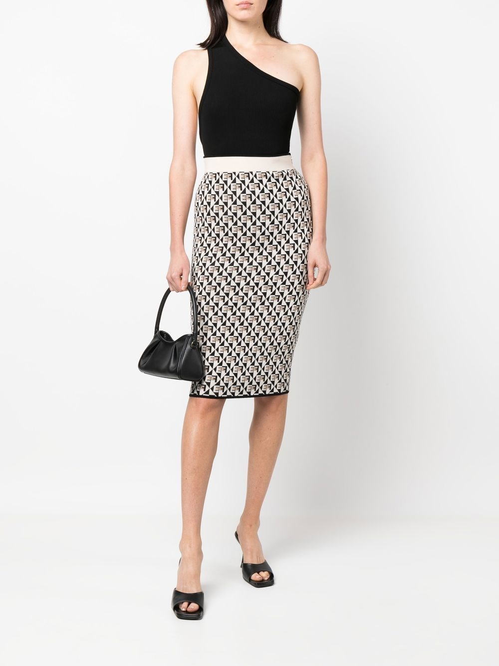Elisabetta Franchi Midi Skirt With Lettering In Nero