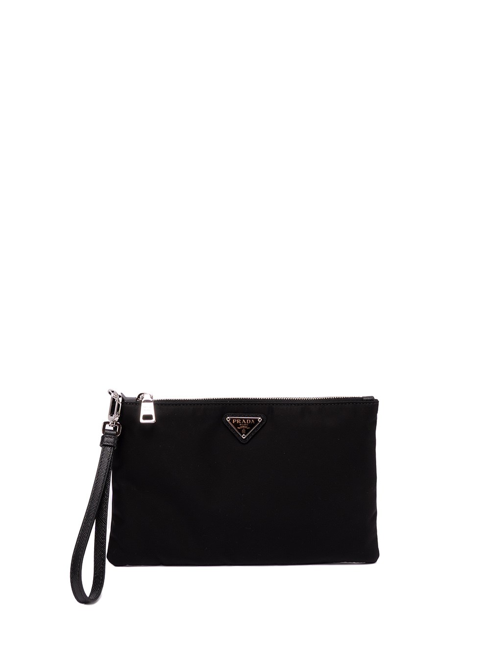 Prada `re-nylon` And Saffiano Leather Pouch In Nero