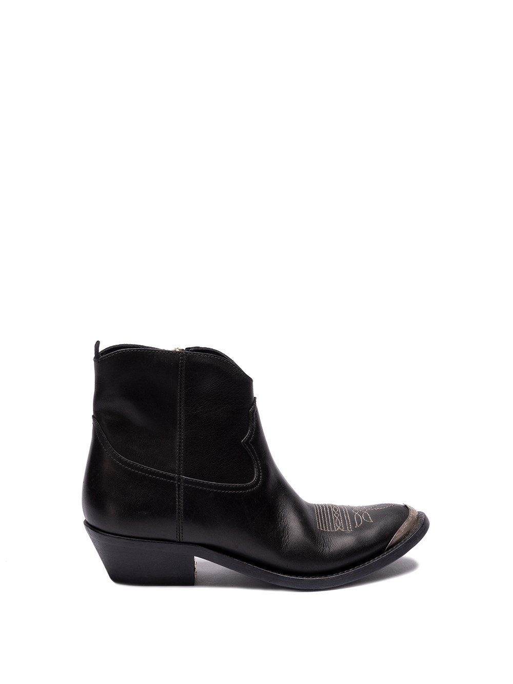 Golden Goose Young Ankle Boots In Leather With Cowboy-style Decoration In Nero
