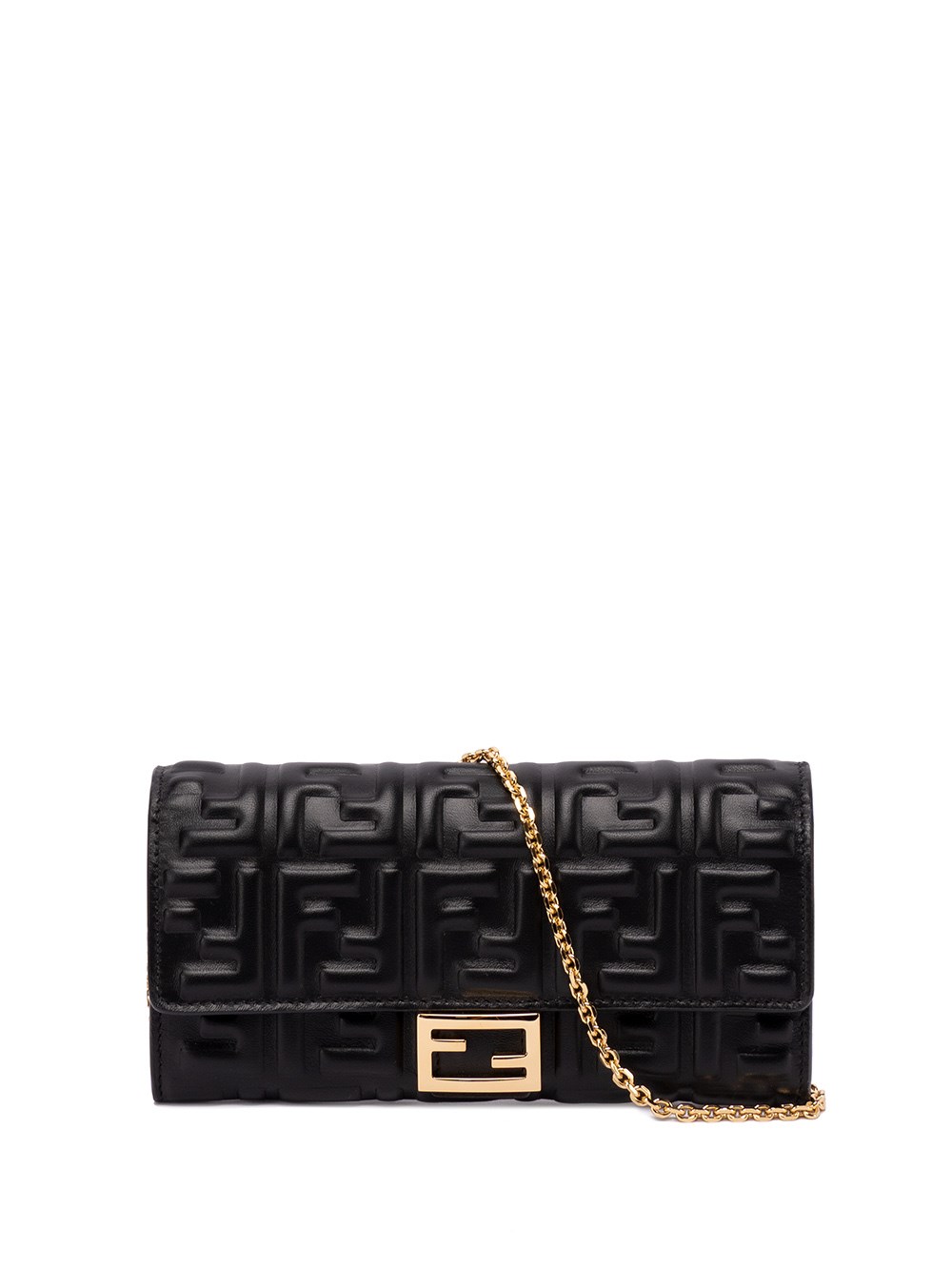 Fendi `baguette` Continental Wallet On Chain In Nero