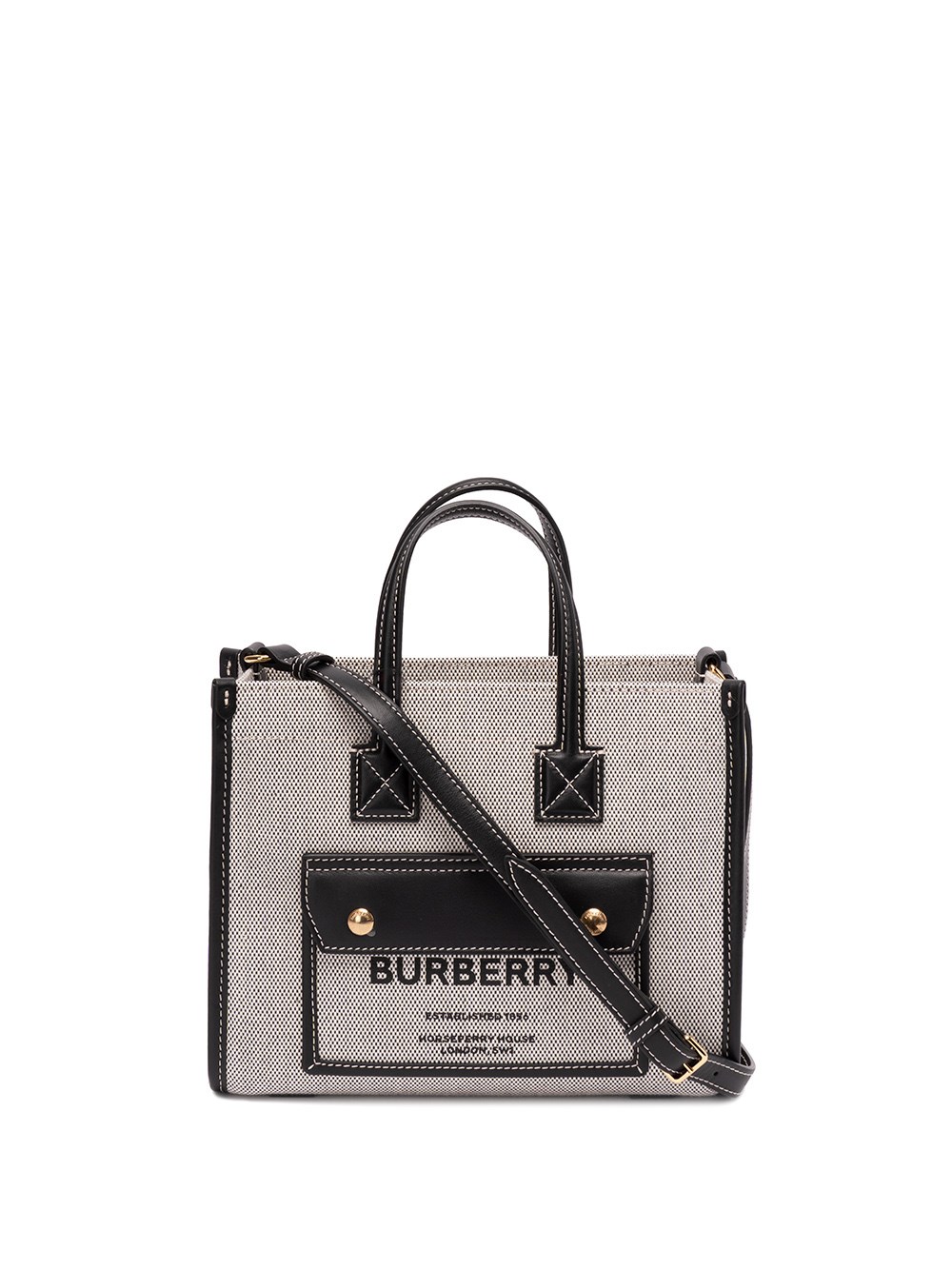 Burberry Mini Twotone `freya` Tote Bag In Black ModeSens
