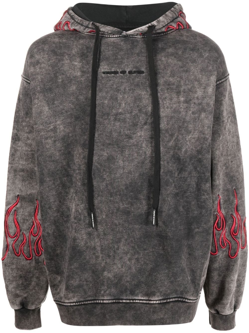 Vision Of Super Cotton Grey Hoodie With Embroidery Red Flames In Grigio