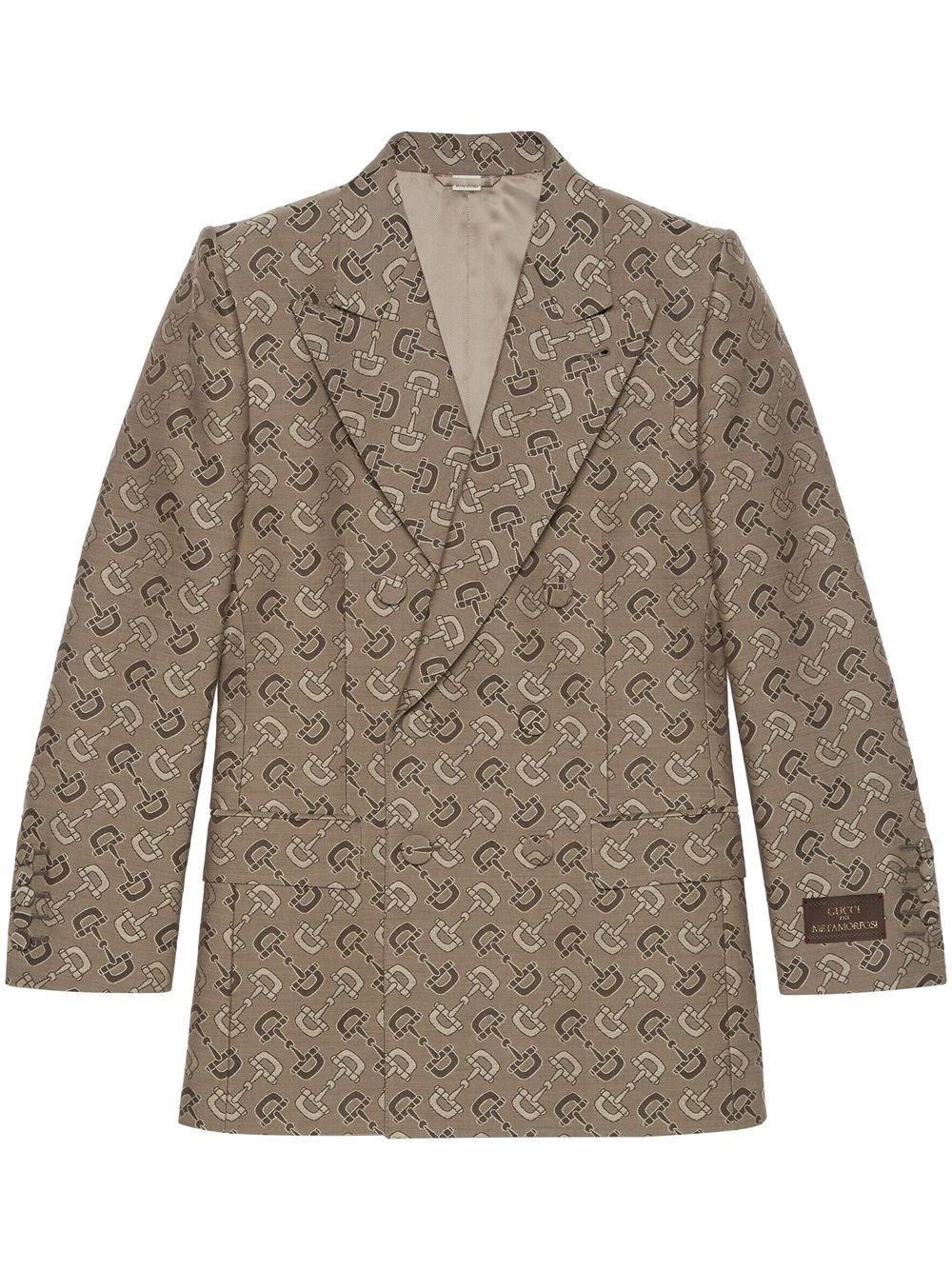 Gucci Maxi Horsebit Pattern Cotton Jacket In Beige