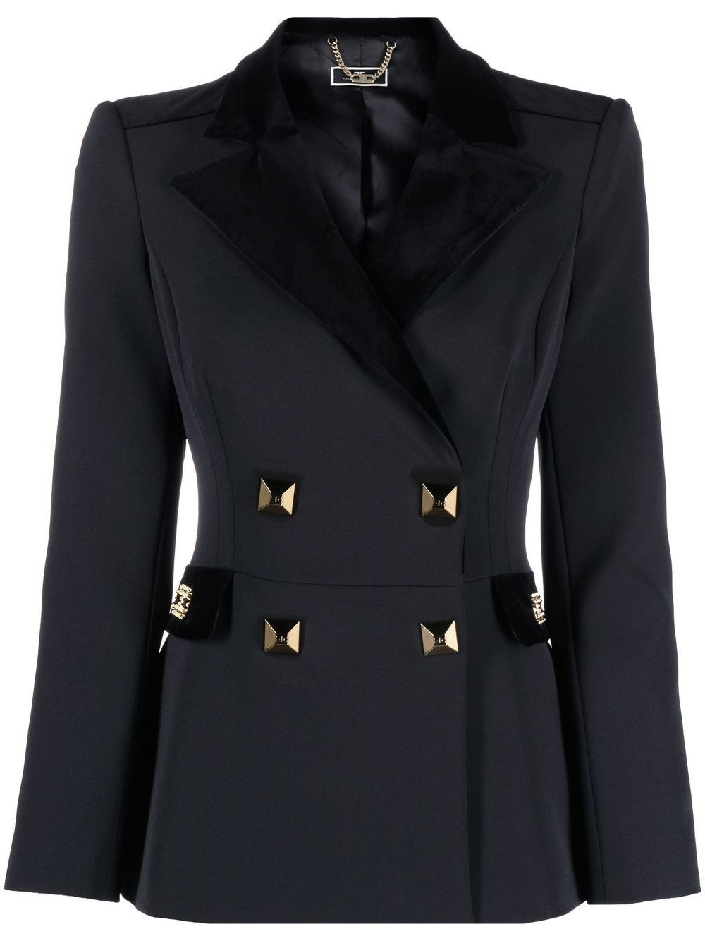 Elisabetta Franchi Velvet Double Breasted Blazer In Nero