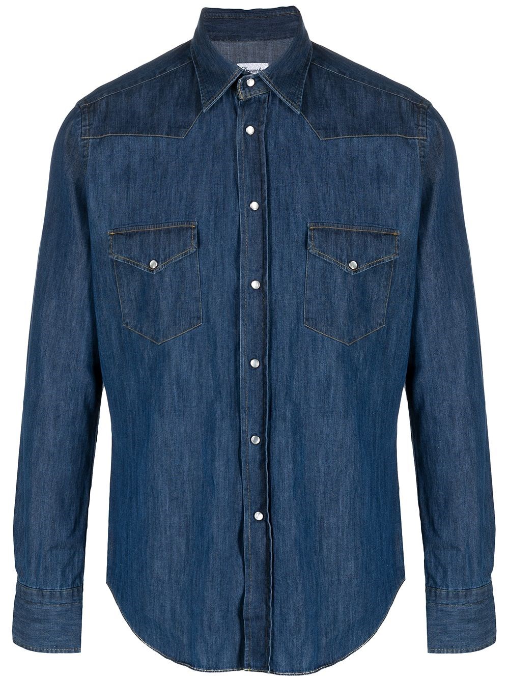 Drumohr Long-sleeved Cotton Denim Shirt In Blue