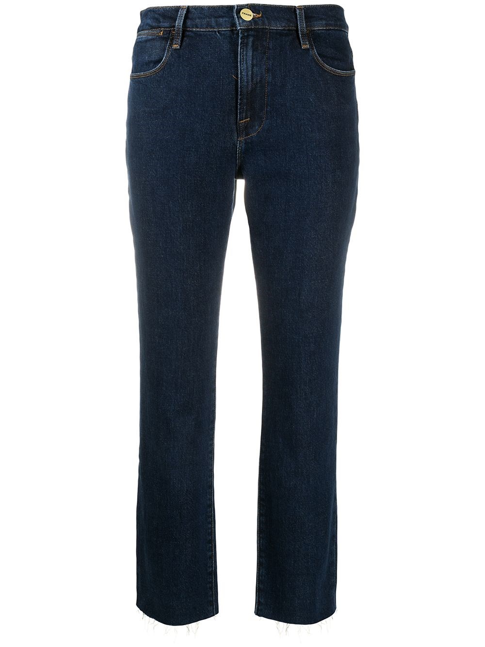 Frame Woman `le High` Straight Raw Edge Jeans In Blu