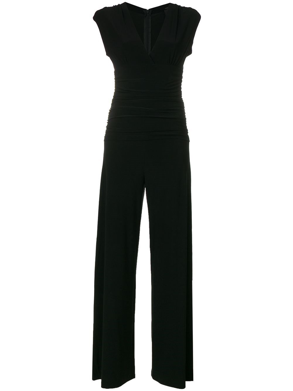 NORMA KAMALI SLEEVELESS V-NECK SHIRRED WAIST JUMPSUIT