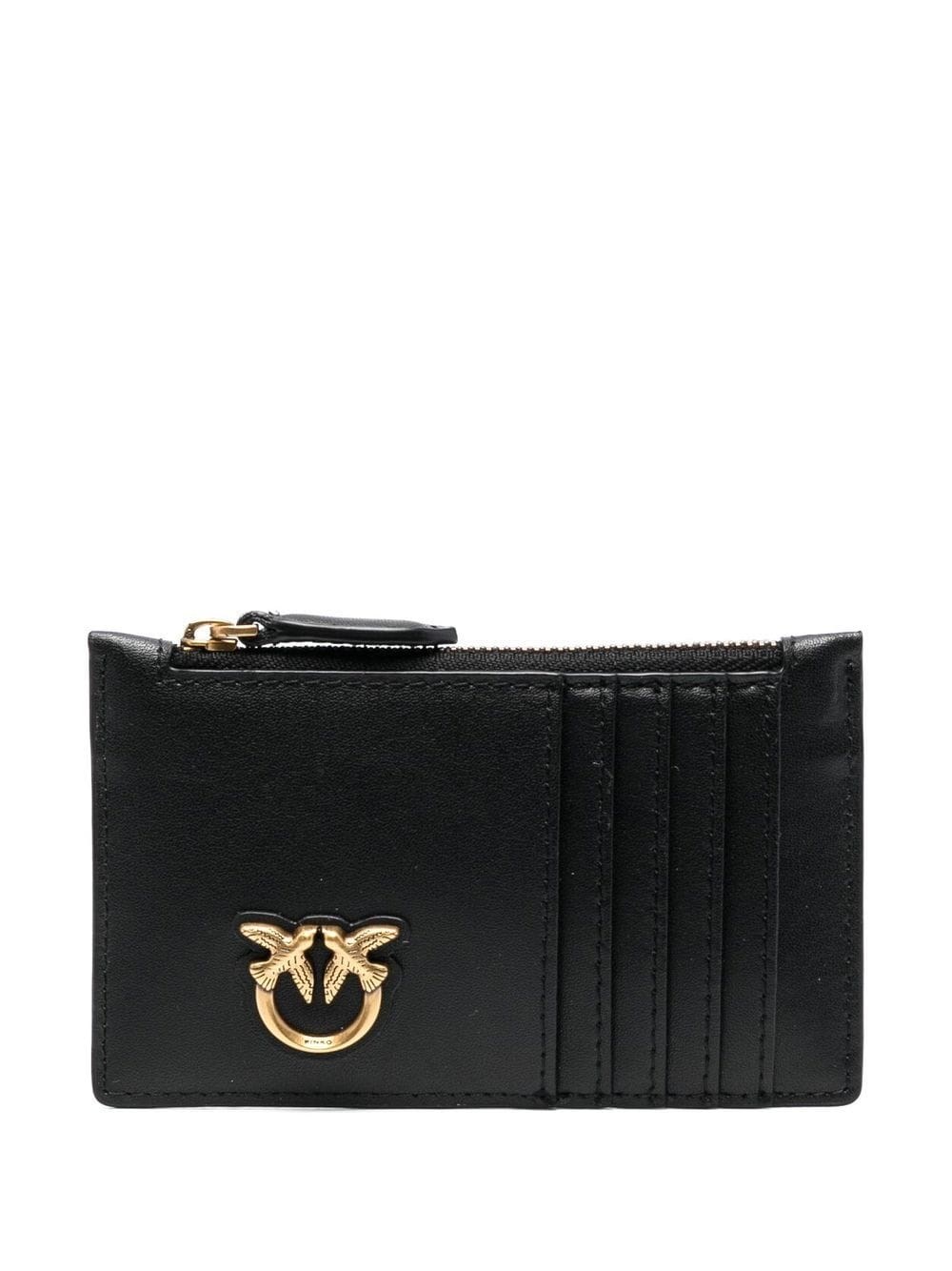 Pinko Leather Zipped Card Holder In Black  