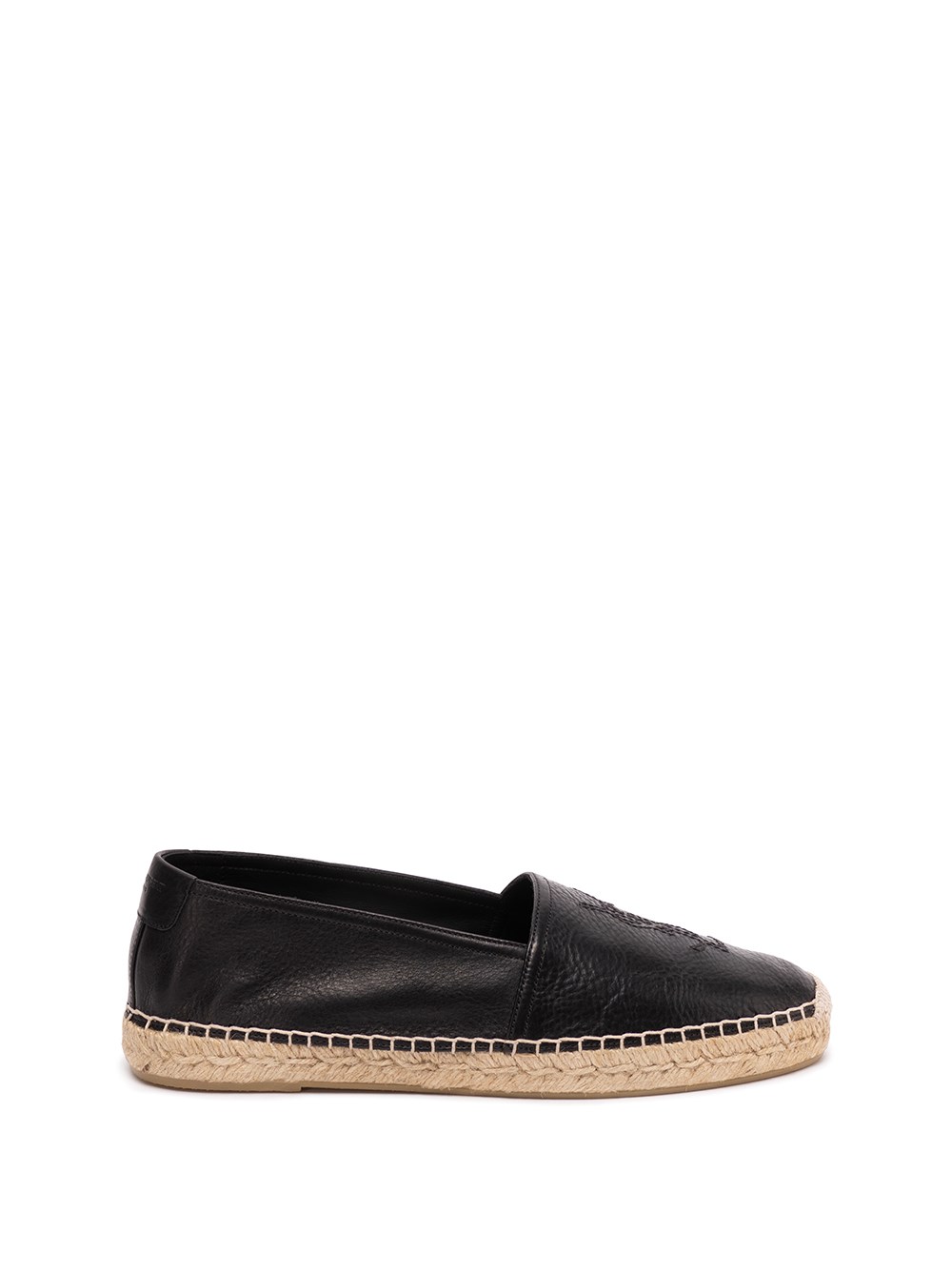 Saint Laurent Black Leather Monogram Espadrilles In Black