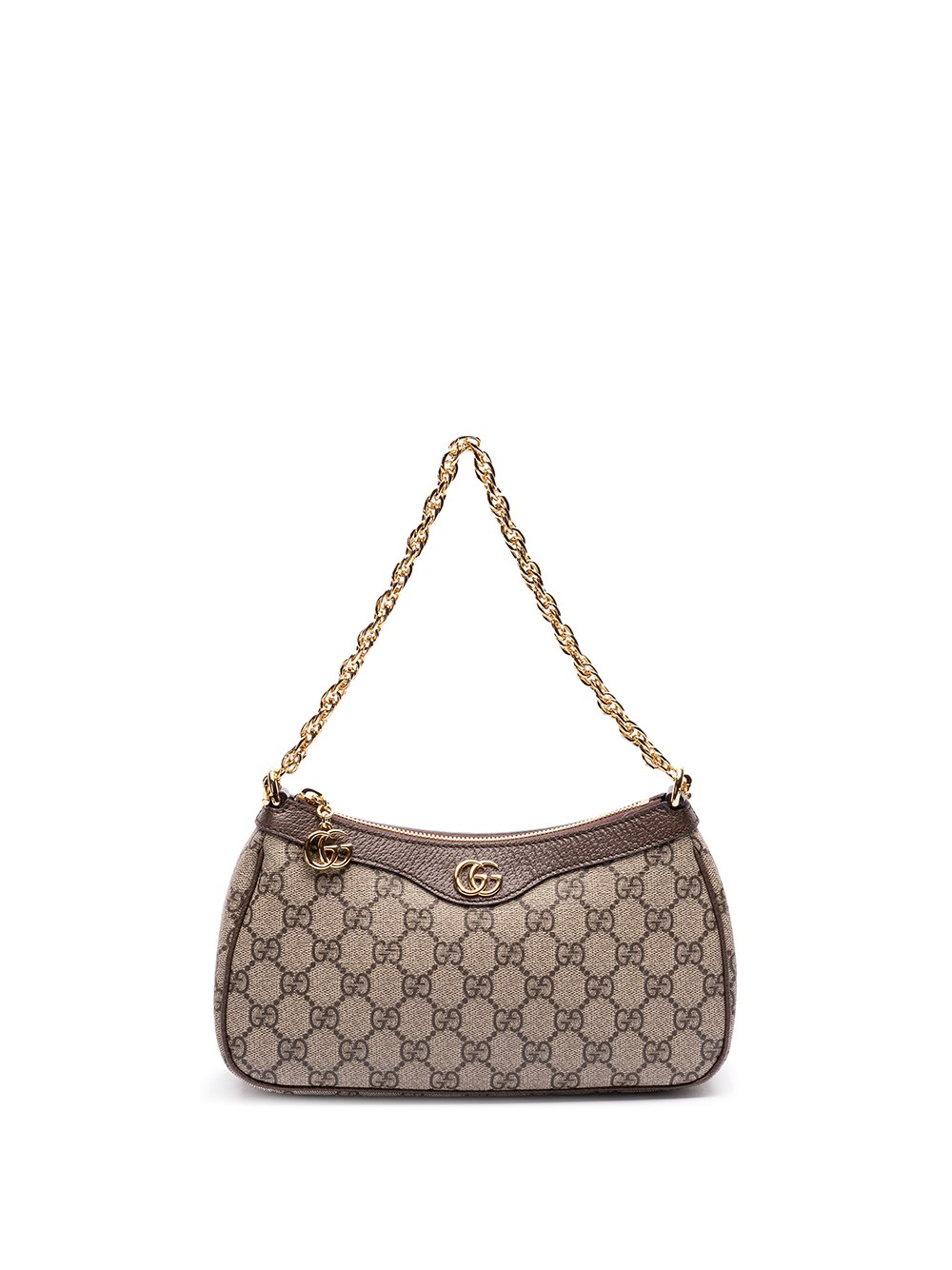 Gucci Women Beige Shoulder Bag With Gg Plaque On The Front And Chain-link Handle In Gg Canvas Woman In Brown