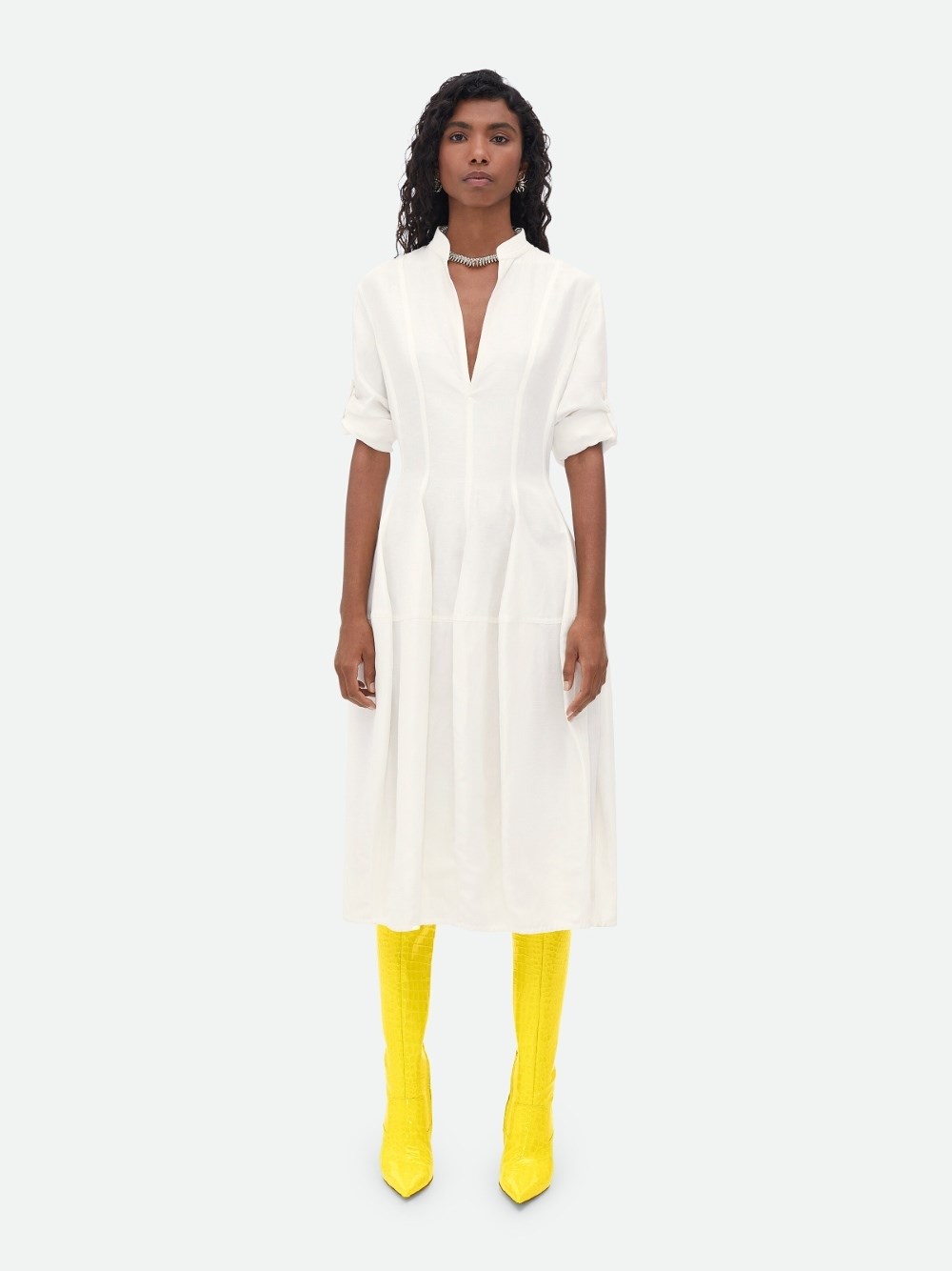 Bottega Veneta Viscose Blend Midi Dress In Beige