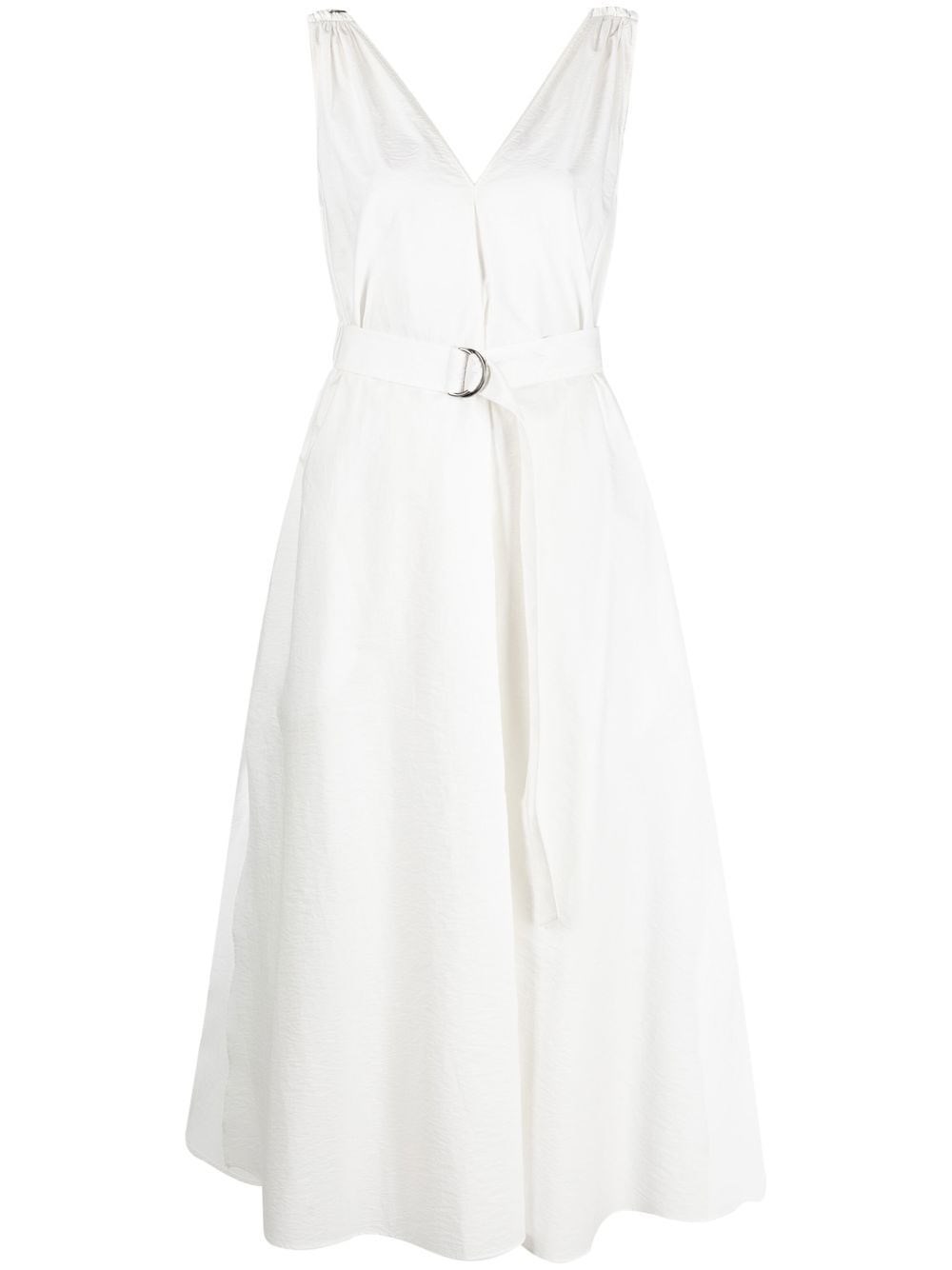 Brunello Cucinelli Belted Pleated Midi Dress In Bianco