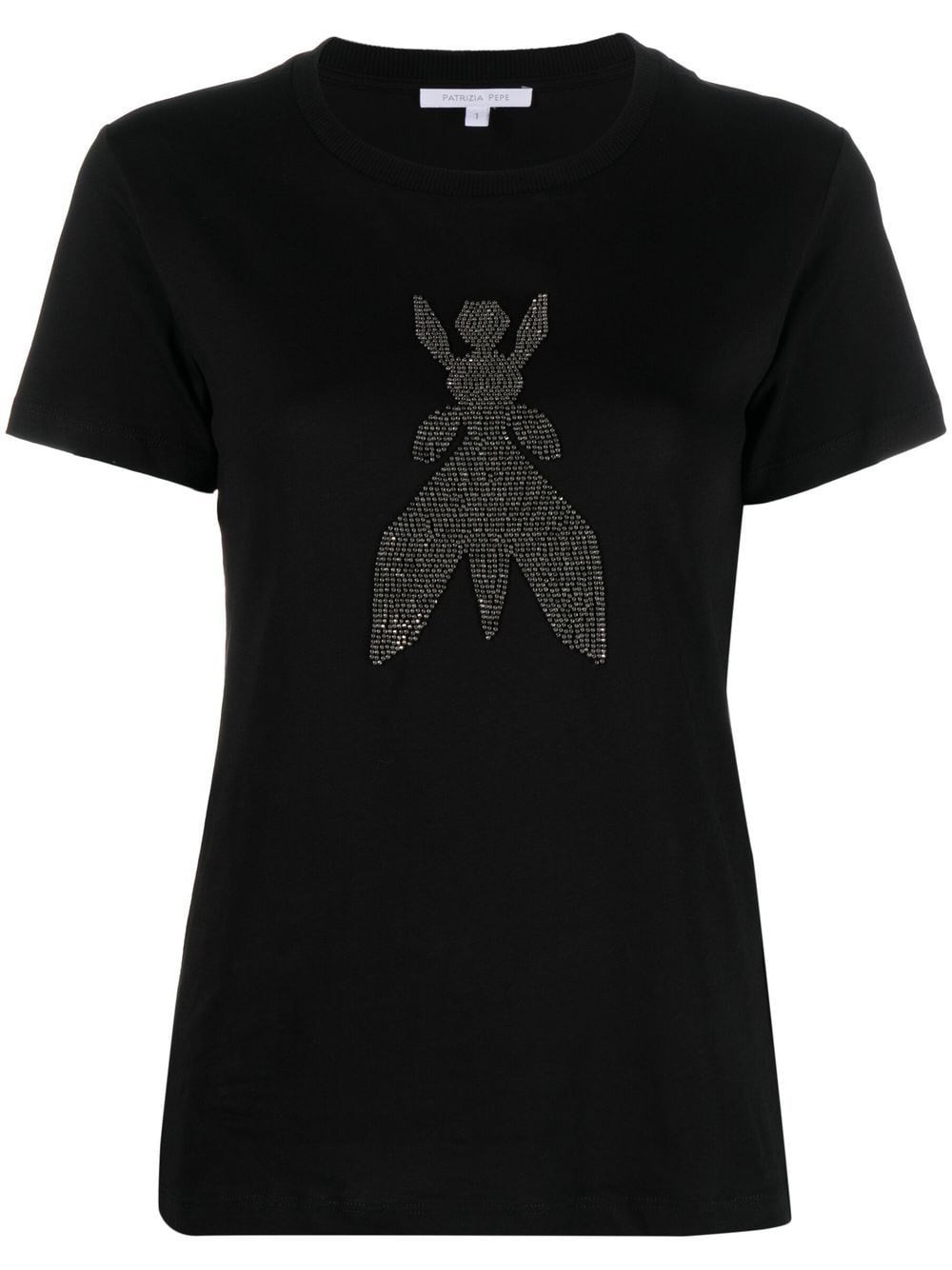 Patrizia Pepe Crystal-embellished Organic Cotton T-shirt In Nero