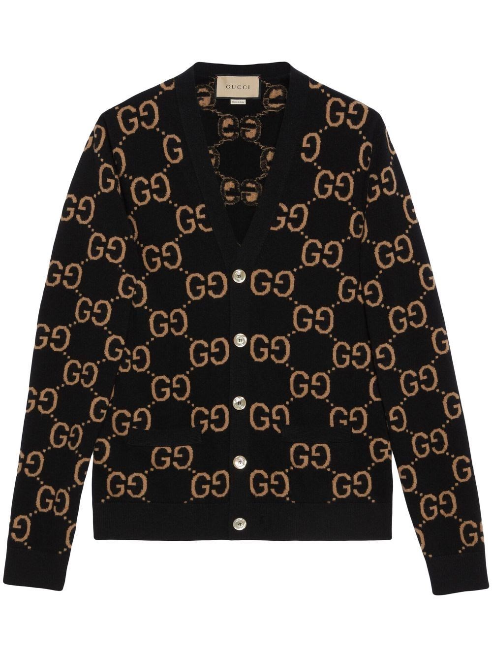 Shop Gucci `gg Jacquard` Knit Cardigan In Nero