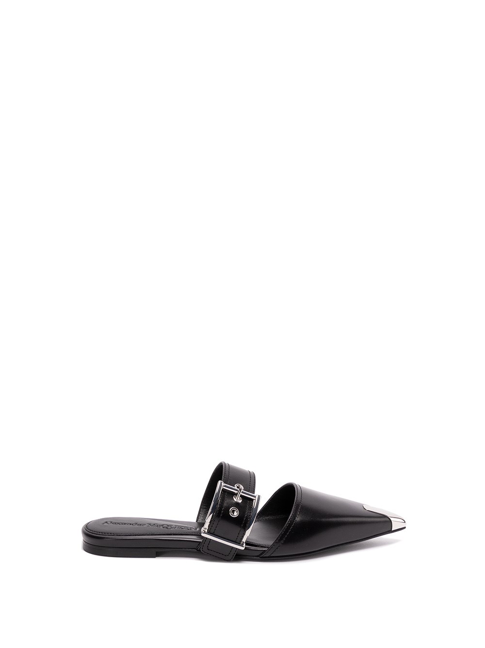 Alexander Mcqueen Leather Pointed Mules With Buckle In Nero