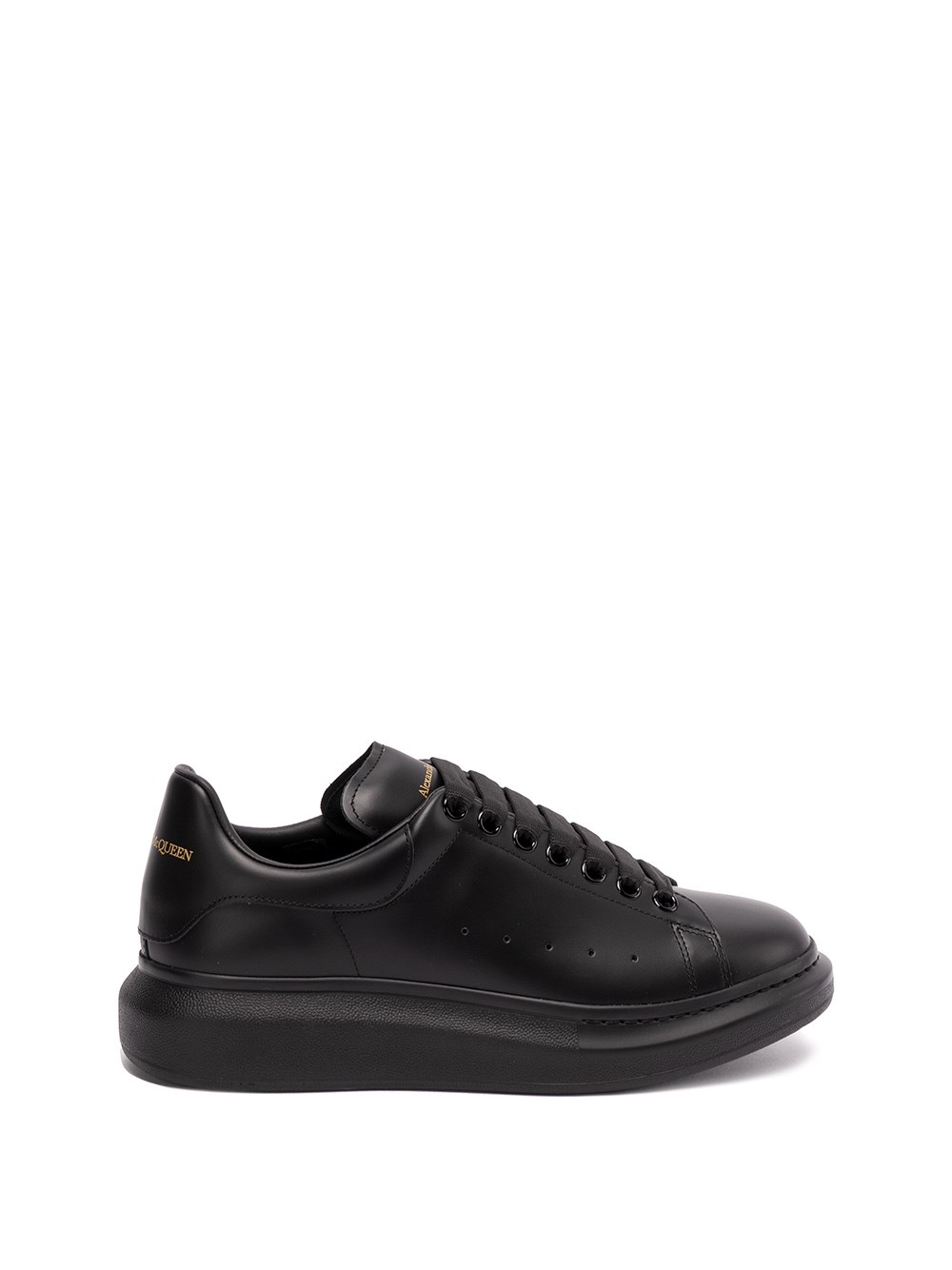 Alexander Mcqueen Men Black Oversize Sneakers With Logo Lettering On The Heel In Leather Man In Black
