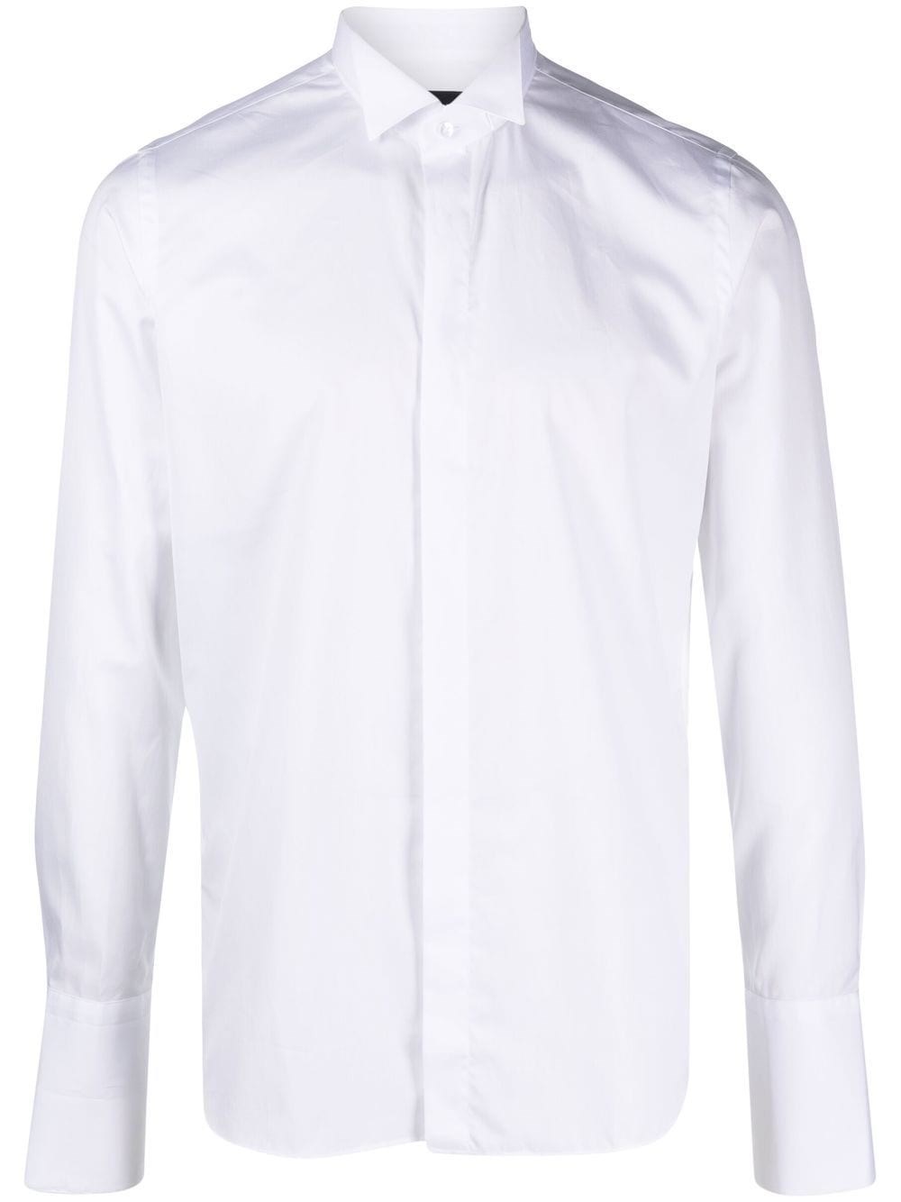 Tagliatore Tuxedo Cotton Shirt In Bianco