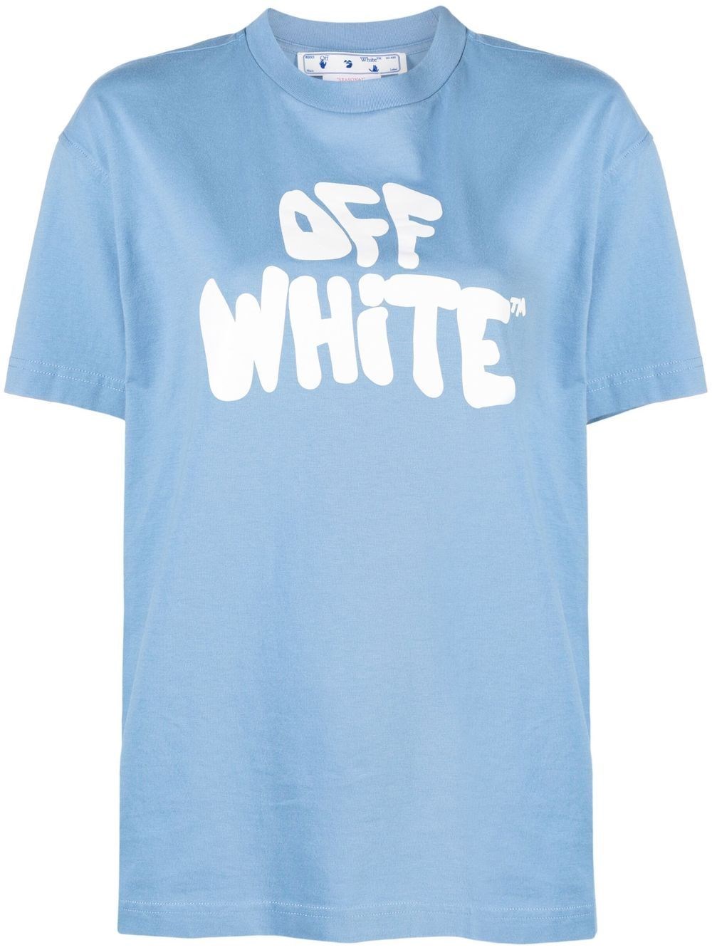 Off-white Light Blue T-shirt With 70s Graffiti Logo In Cotton Woman In Blu