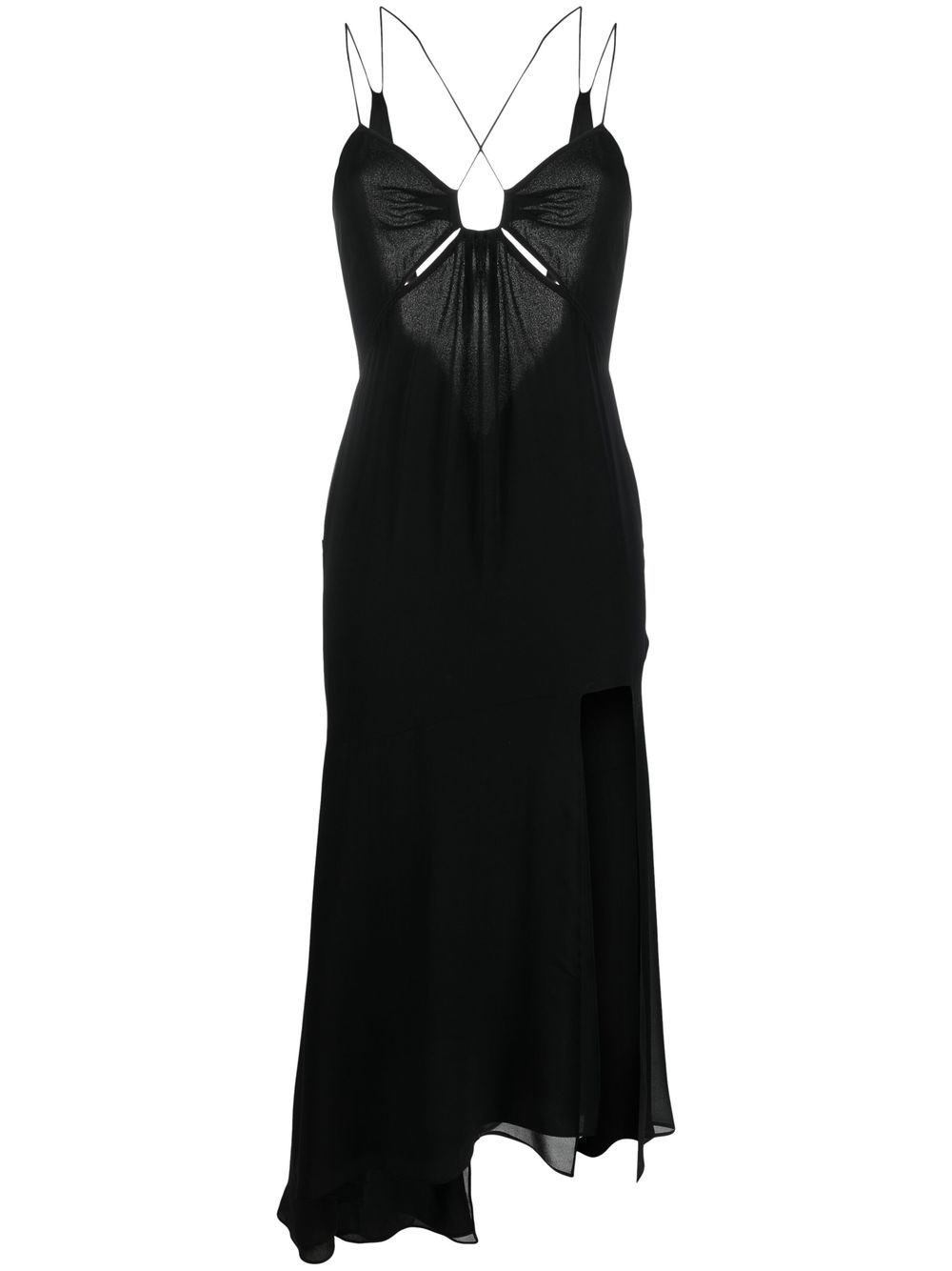 The Andamane `layla Midi` Asymmetric Halterneck Midi Dress In Nero