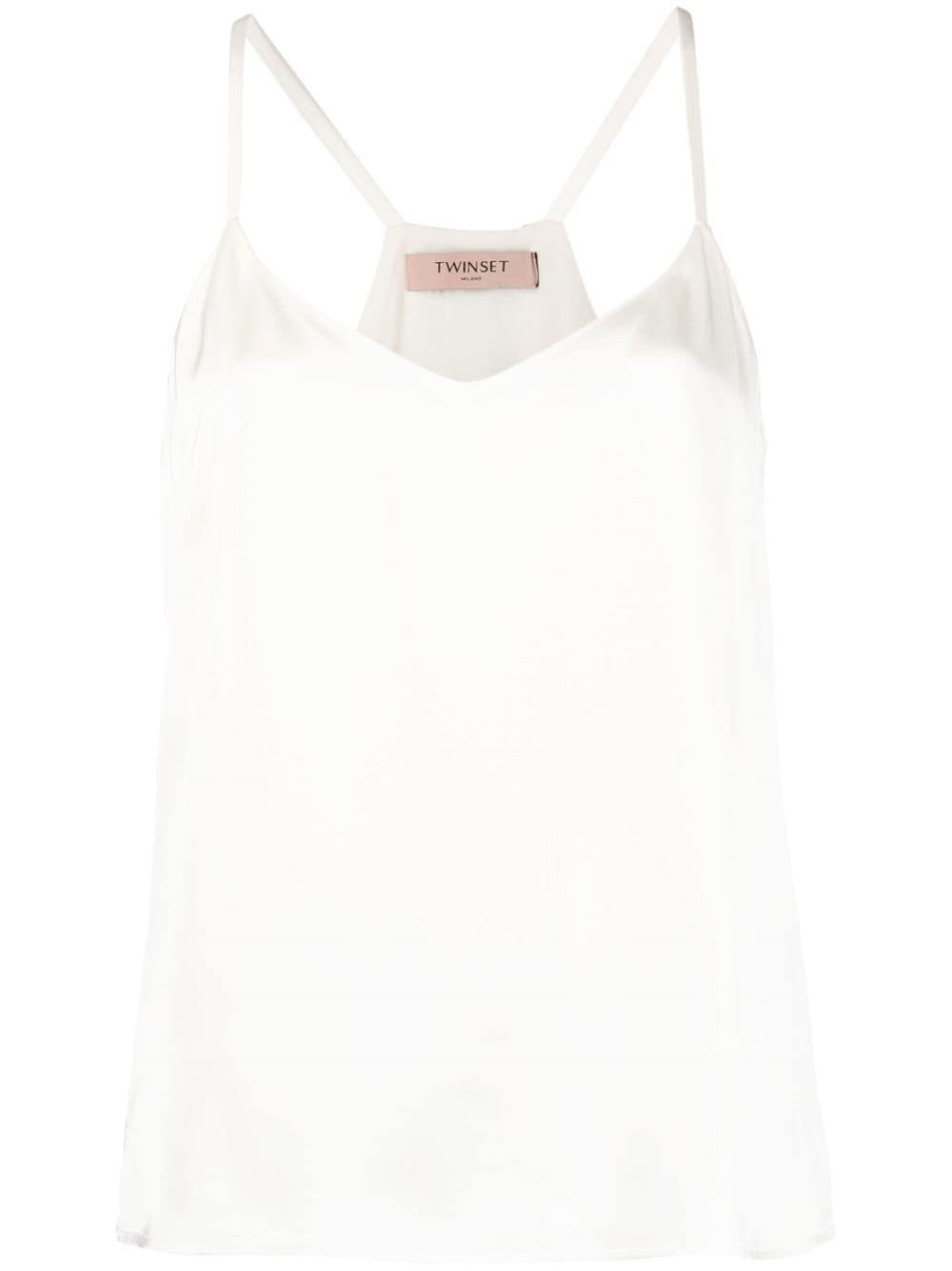 Twinset Rear Logo-plaque Satin Top In Bianco
