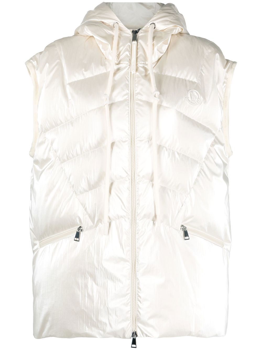 Moncler ‘petetoz' Drawstring Hood Cap Sleeve Puffer Vest In Neutral