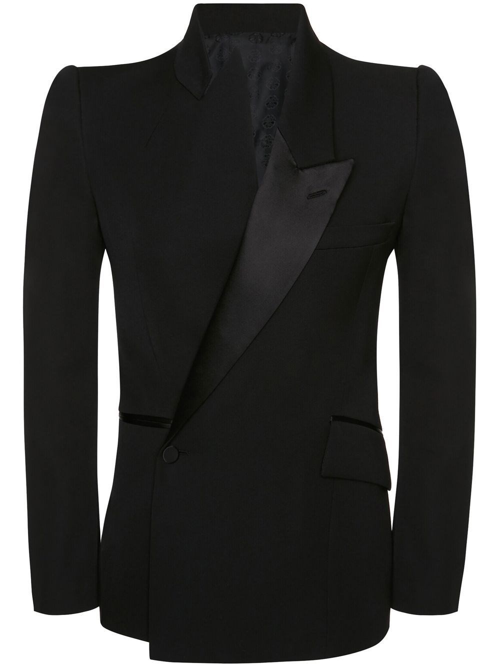 Alexander Mcqueen Asymmetric Barathea Tuxedo Jacket In Nero