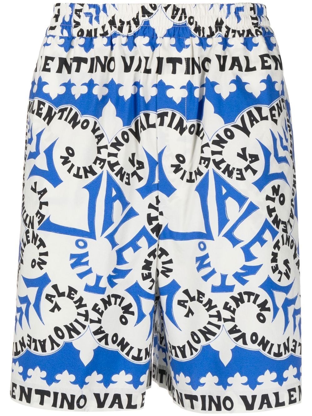 Valentino Popeline Mini Bandana Short In Blue/ivory/navy