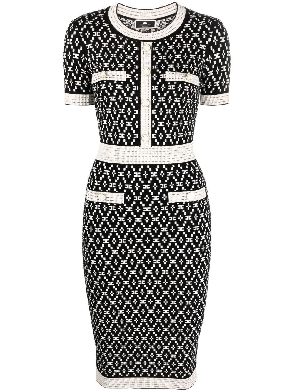 Elisabetta Franchi Monogram Diamond-print Knitted Dress In Multi