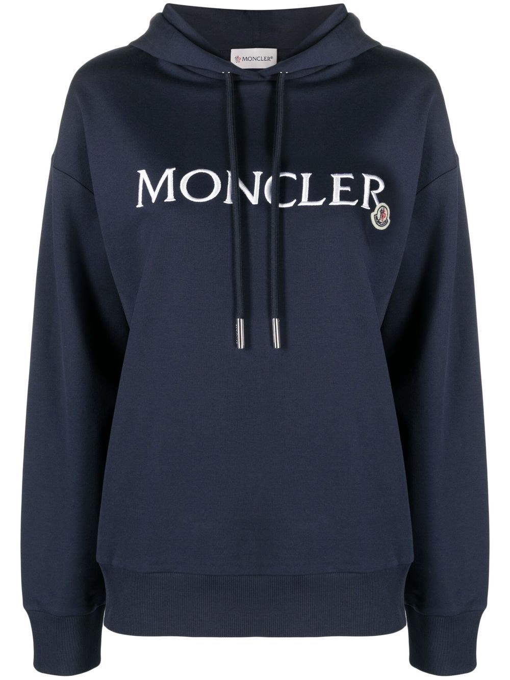 Moncler Logo-embroidered Cotton Hoodie In Blu