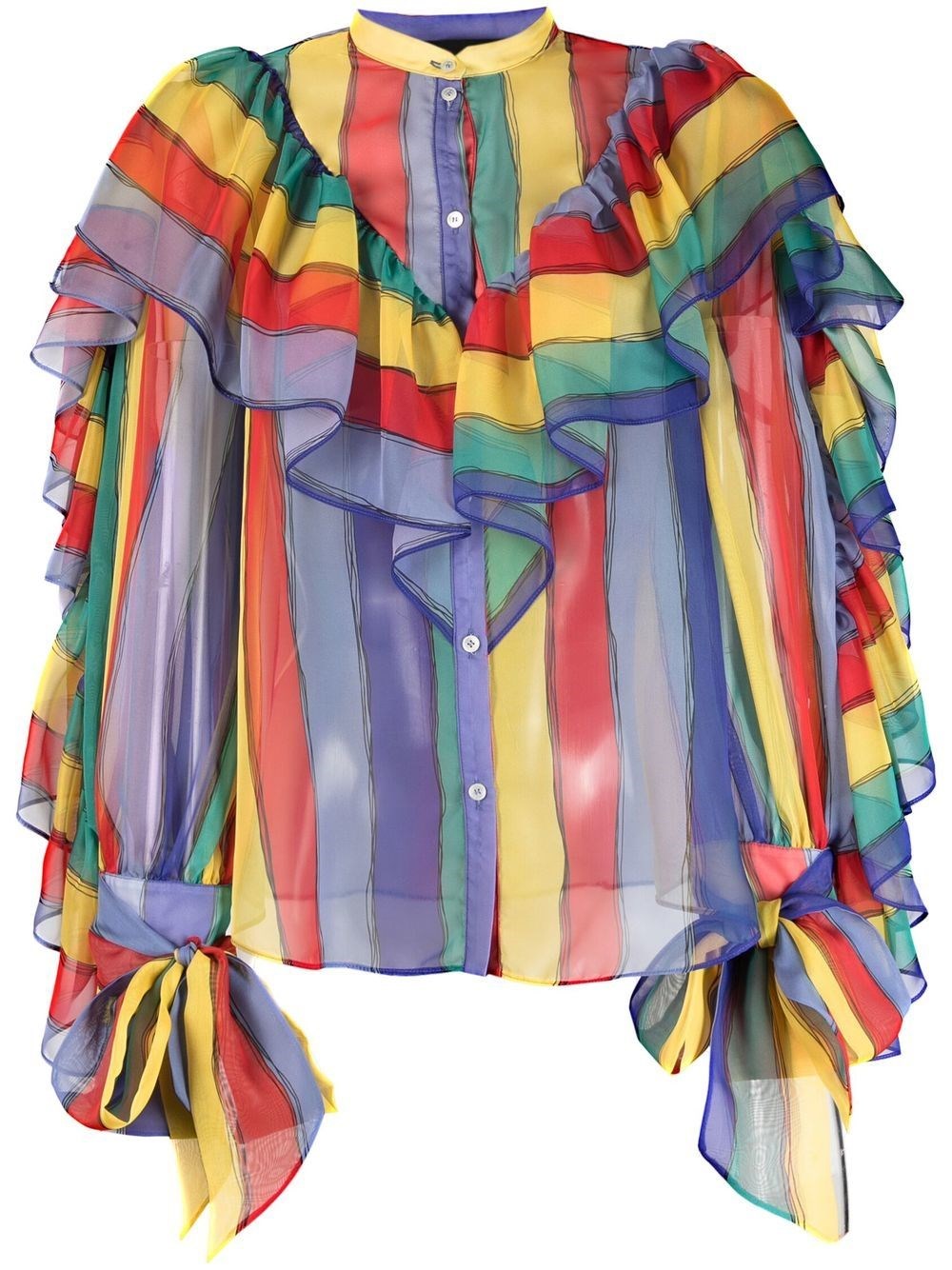 Rochas Stripe-print Ruffled Blouse In Blu