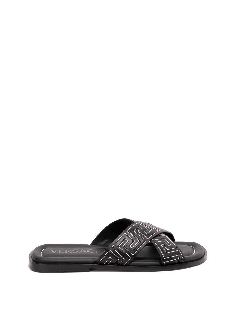 Versace `greca` Flat Sandals In Nero | ModeSens