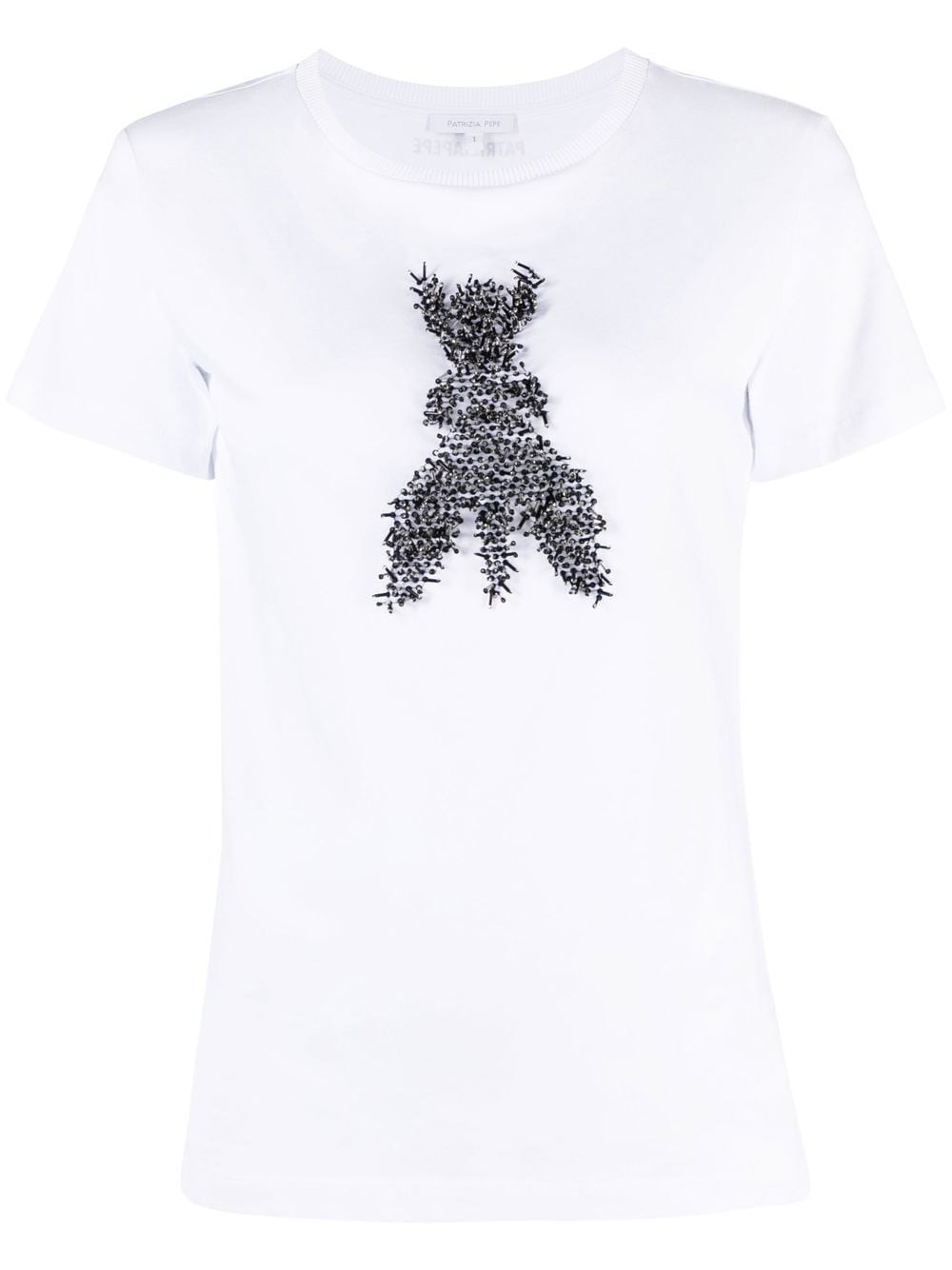 Patrizia Pepe Crystal-embellished Cotton T-shirt In Bianco