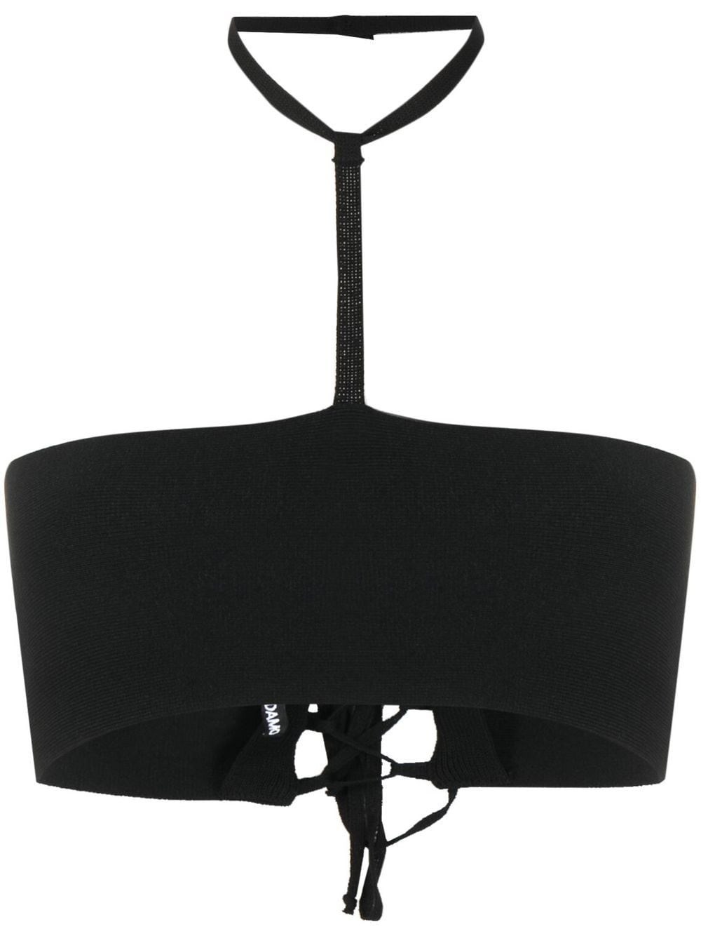 Andreädamo Lace-up Halterneck Crop Top In Nero