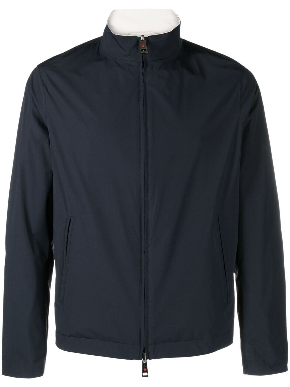 Kired Reversible Leather Bomber Jacket in Navy Blue