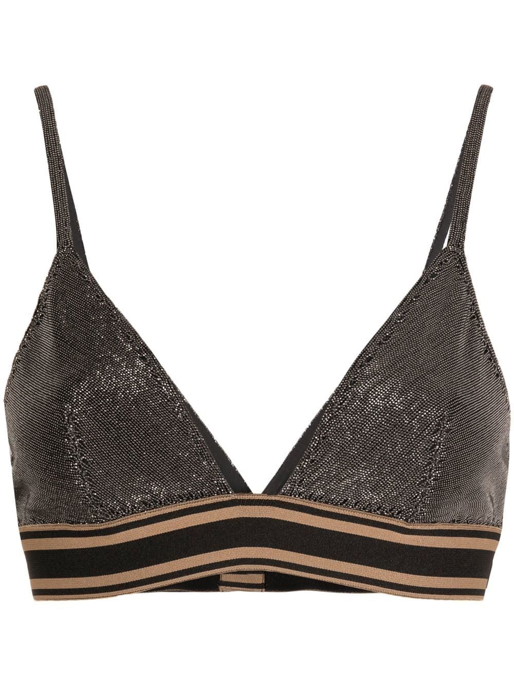 Brunello Cucinelli Allover Monili Striped Band Bra Top In Lignite