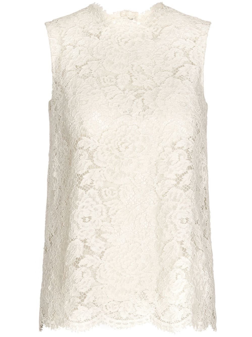 Dolce & Gabbana Women Logoed Stretch Lace Top In Bianco