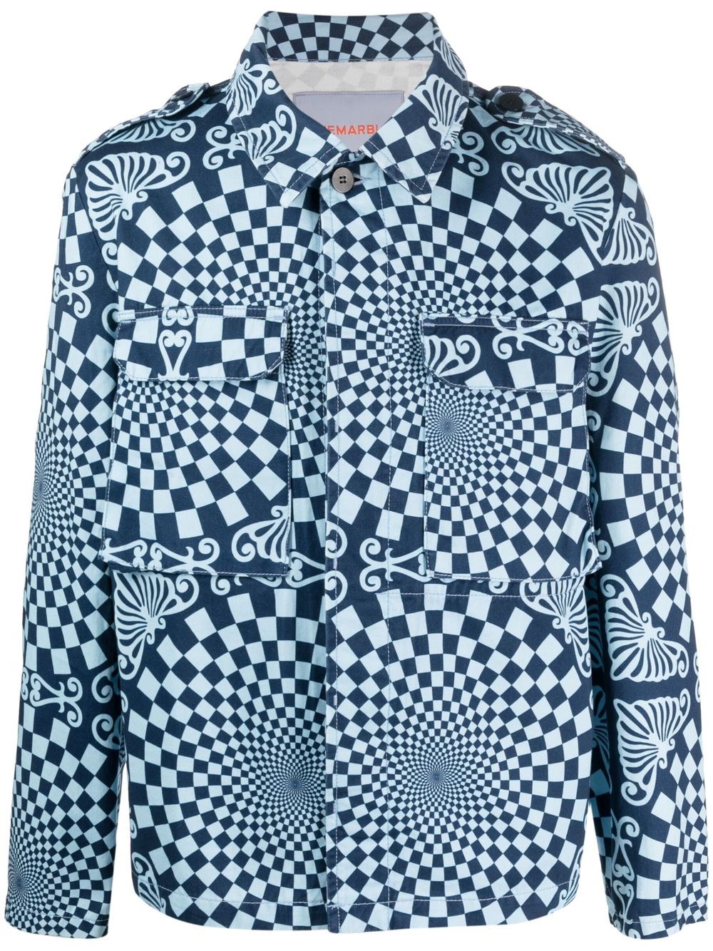 Bluemarble 'checkerboard Folk' Jacket With Chest Pockets And Buttoned Cuffs In Blue