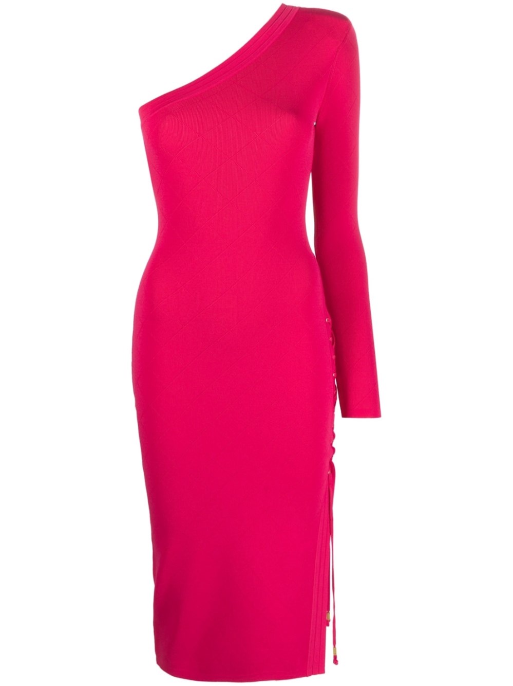 Elisabetta Franchi Fucshia One-shoulder Knitted Dress In Pink