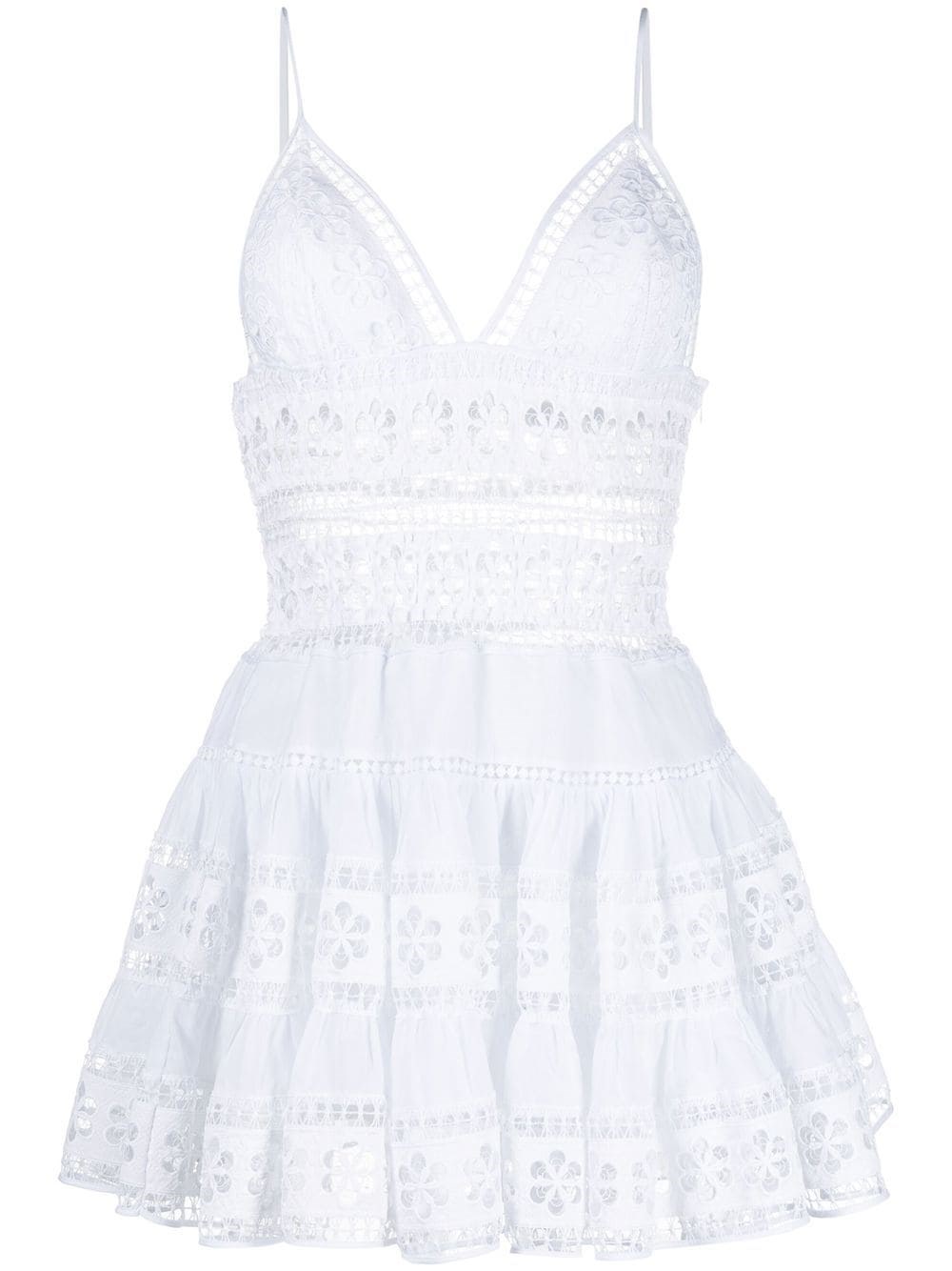 Charo Ruiz Isca Mini White Dress With Lace Inserts And Spaghetti Straps In Cotton Blend Woman In White