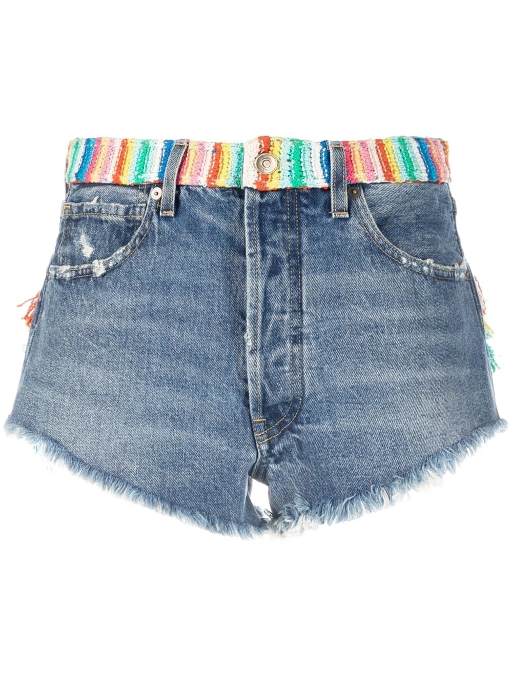Alanui Crochet Applique Denim Honolulu Wash Blue Shorts