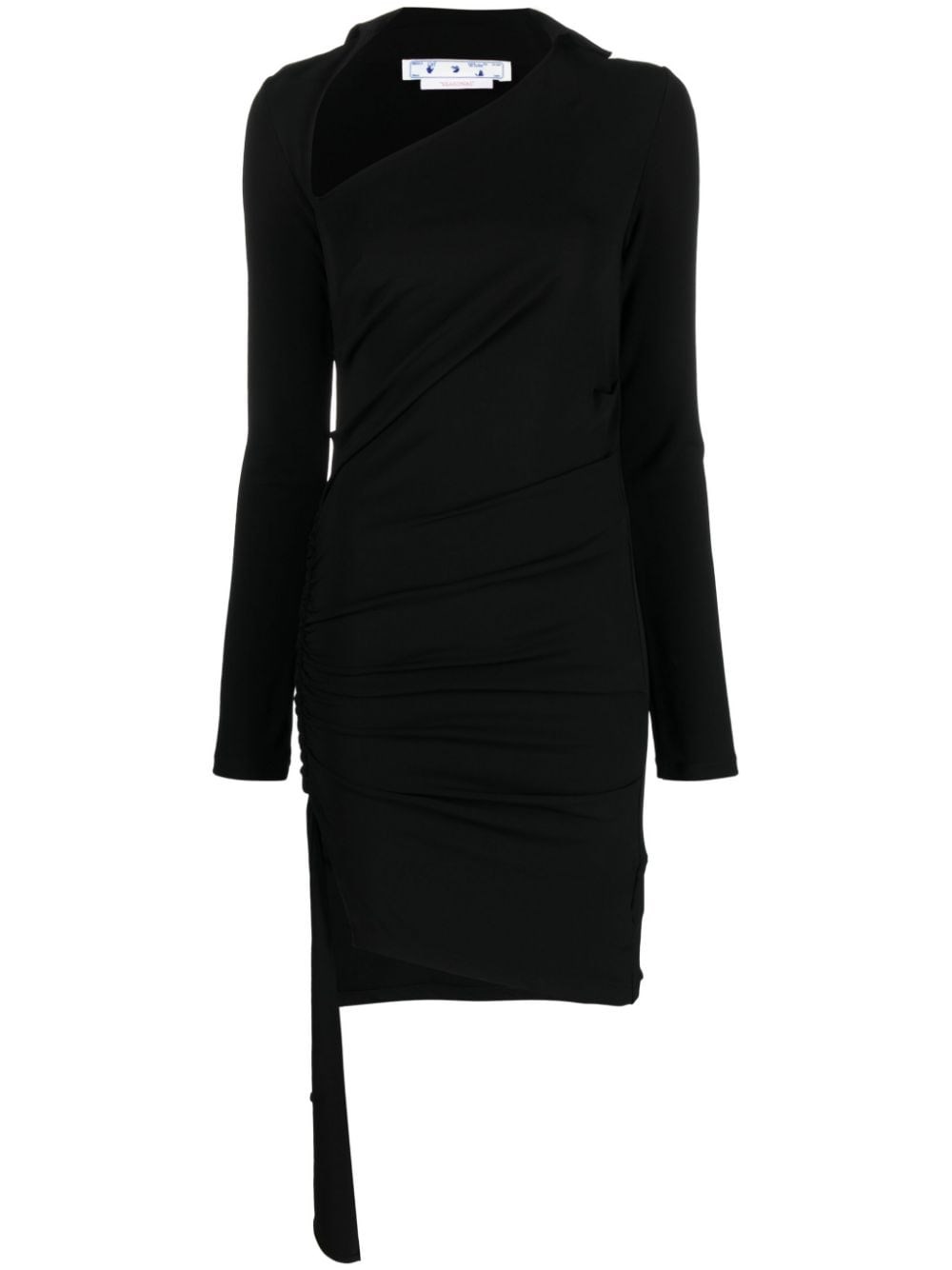 Off-white Mini Asymmetric Black Dress With Cut-out And Ruffle Detail In Viscose Stretch Woman In Black