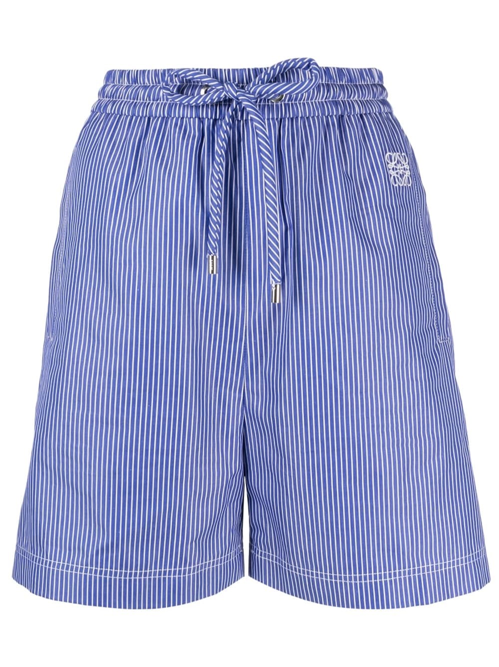 Loewe Embroidered Striped Cotton Shorts In Blue